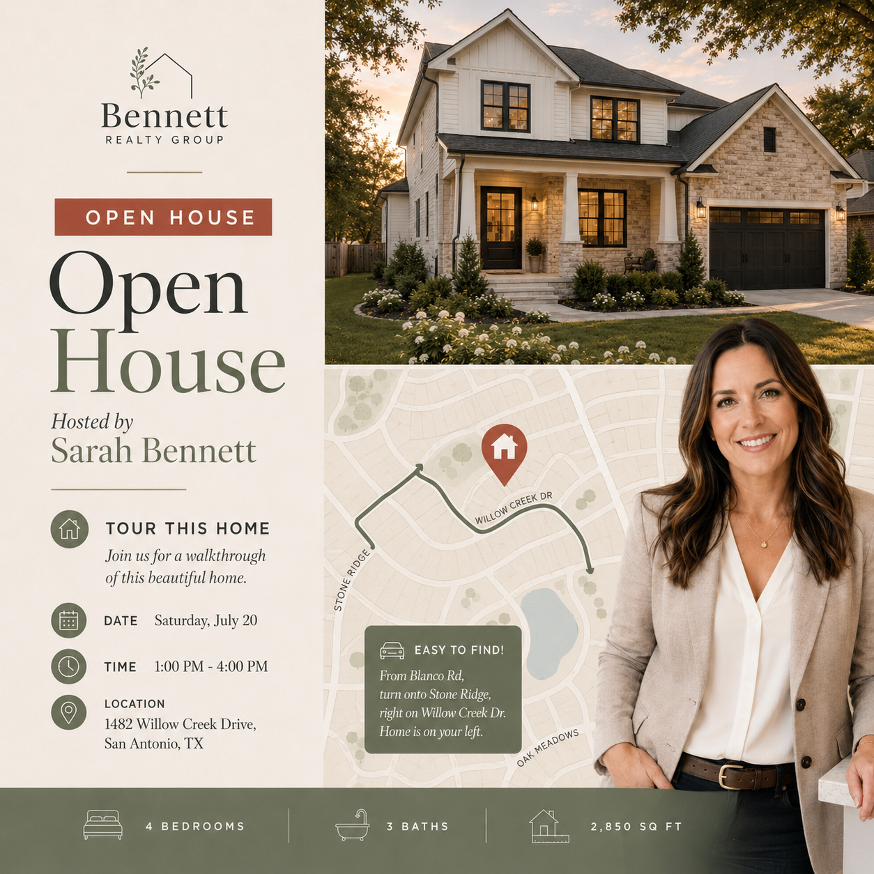 Open House at 1482 Willow Creek Drive sample social post